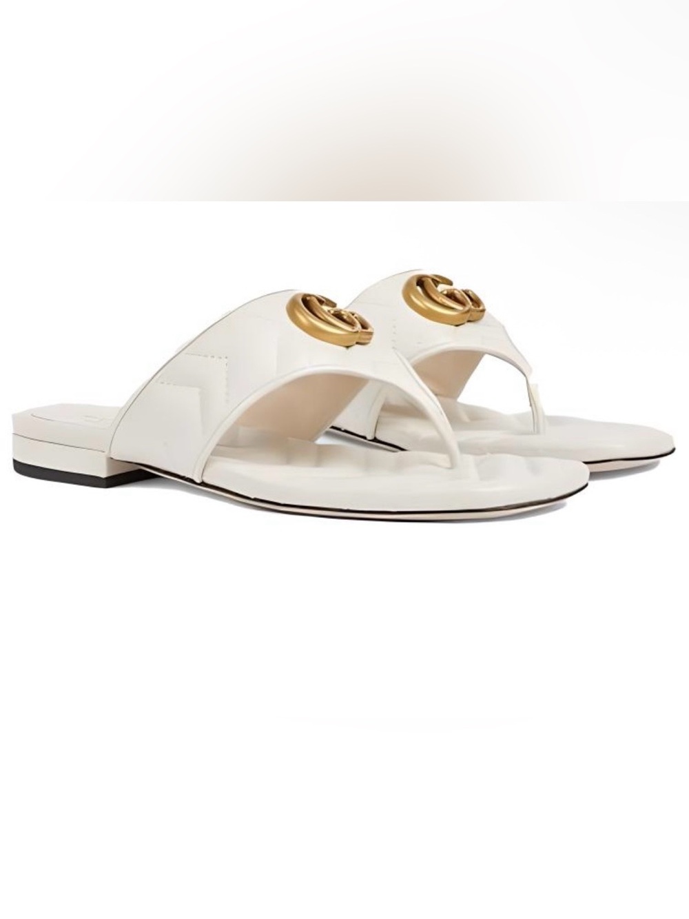 Gucci Double G Quilted Flip Flop Flat Sandals 776948 White